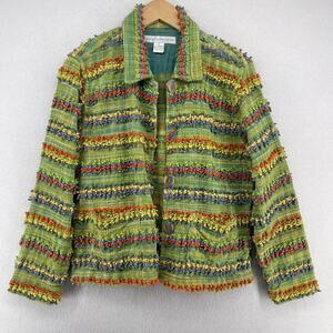 MARK FORE & STRIKE Jacket Womens S Chenille Tweed Striped Artwear Cotton Green